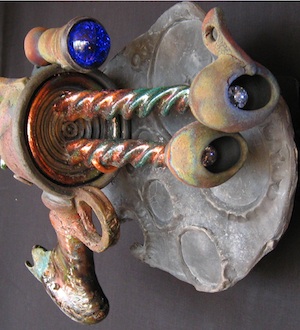 catchman ray gun raku sculpture ceramic steampunk