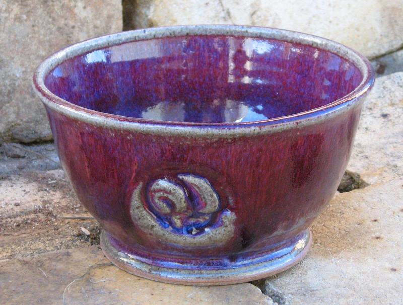 stoneware pottery bowl spiral design purple chun