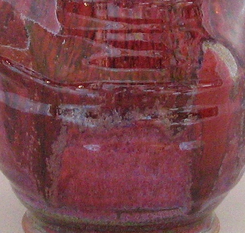 close up of purple chun stoneware glaze