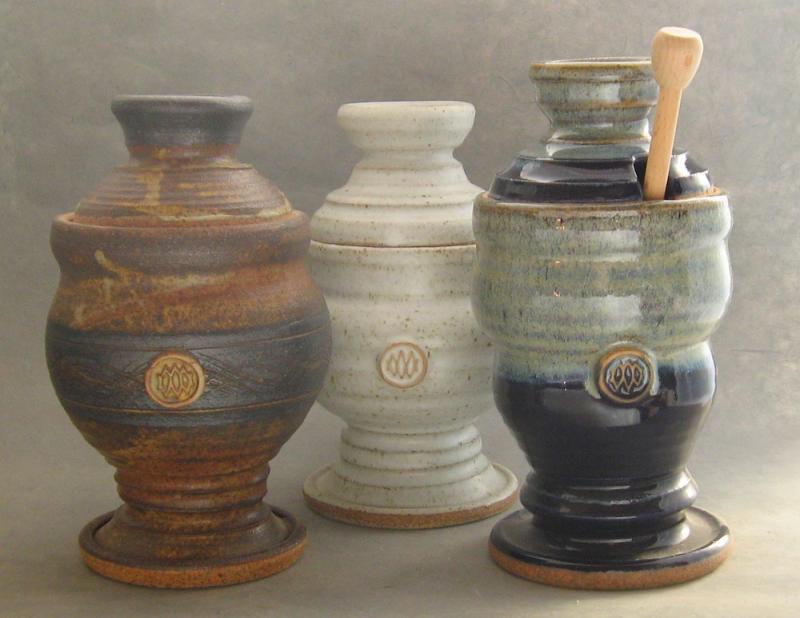 stoneware pottery honey pots with twirlee attached