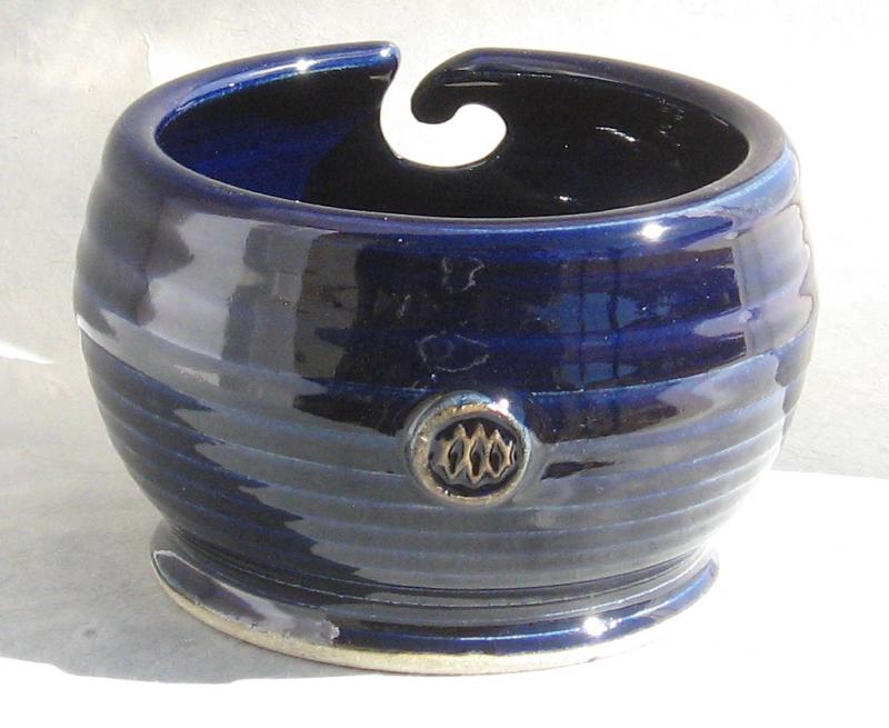 cobalt blue yarn bowl pottery knit bowl