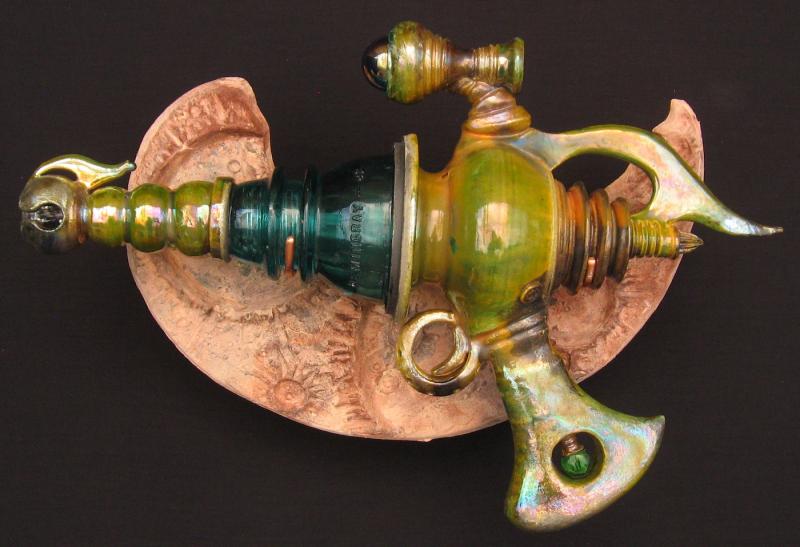 raku ray gun wyoming hill people steampunk sculpture needlebeam