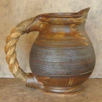 rope handle pitcher stoneware pottery