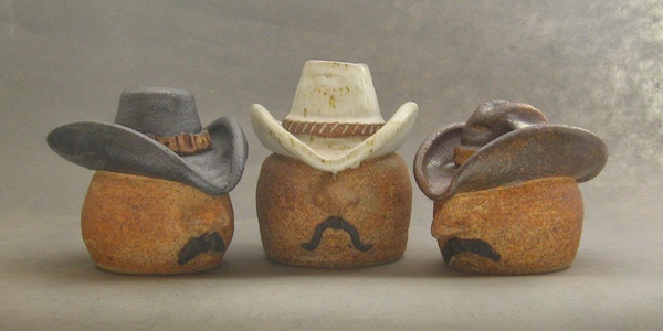 handmade pottery salt shakers cowboy