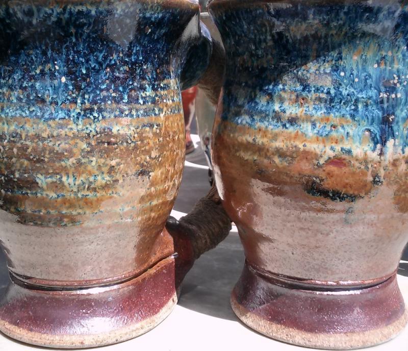 shino with blue stoneware glaze