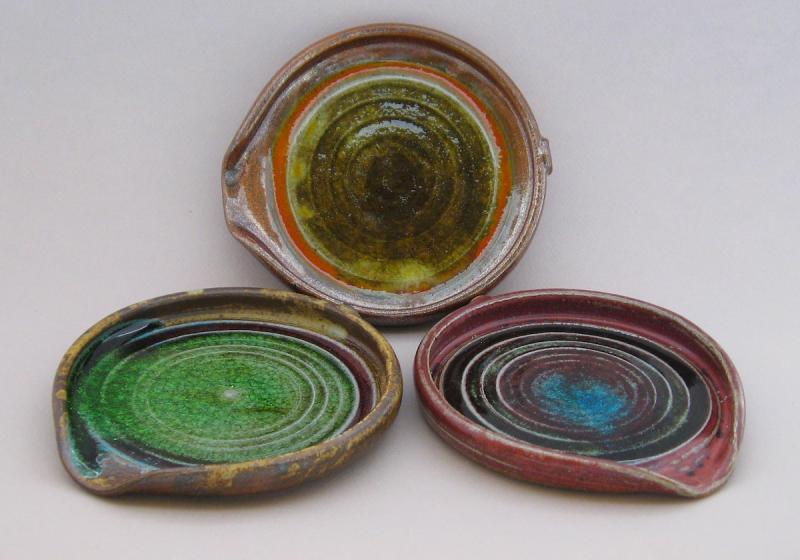 pottery spoon rests with melted glass
